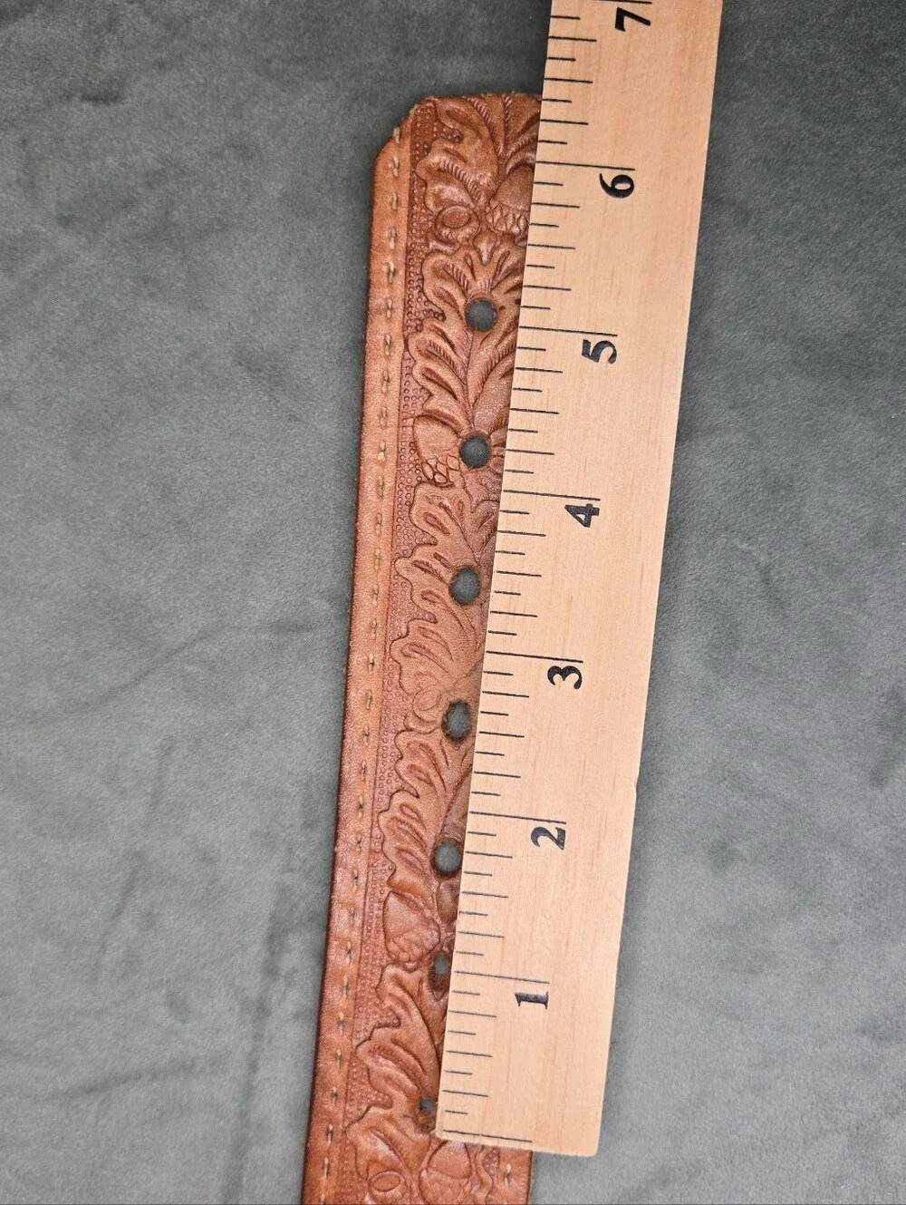 Vintage Tooled Leather Western Belt Strap Brown Floral No Buckle
